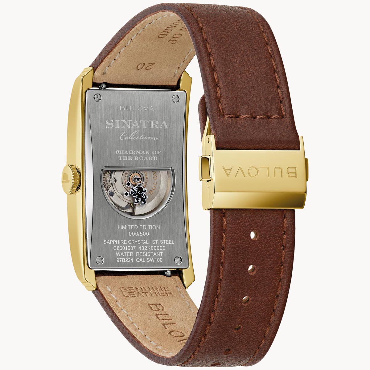 Bulova Limited Edition Frank Sinatra Chairman of the Board Watch with 18kt Gold Plated Stainless Steel Case and Brown Leather Strap (self-winding mechanical movement)