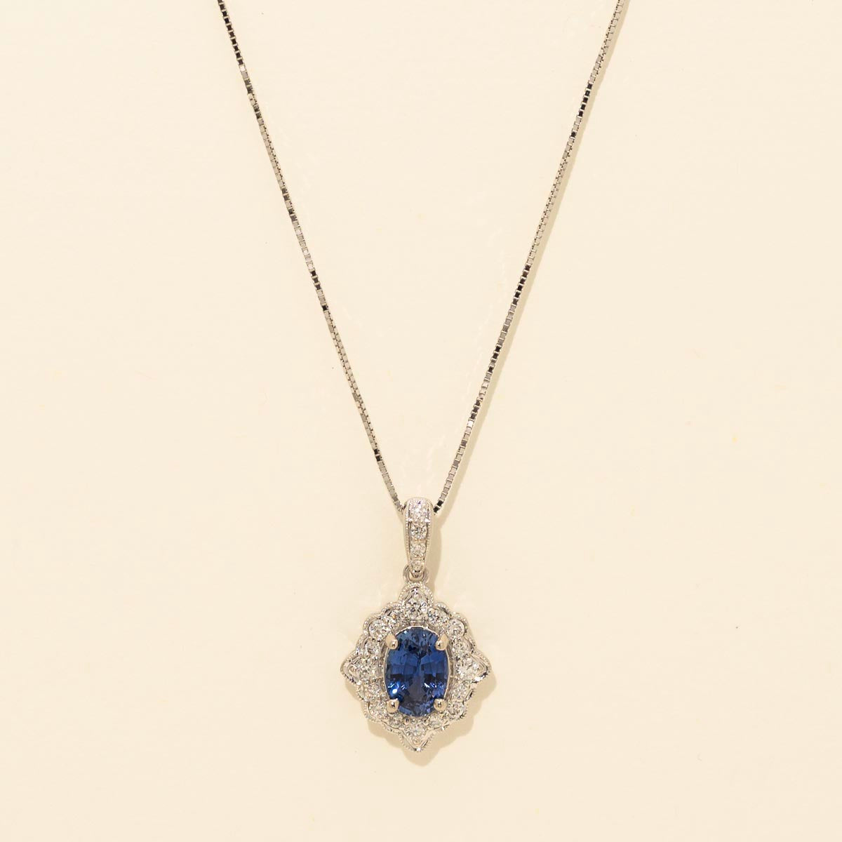 Oval Sapphire Necklace in 14kt White Gold with Diamonds (1/4ct tw)