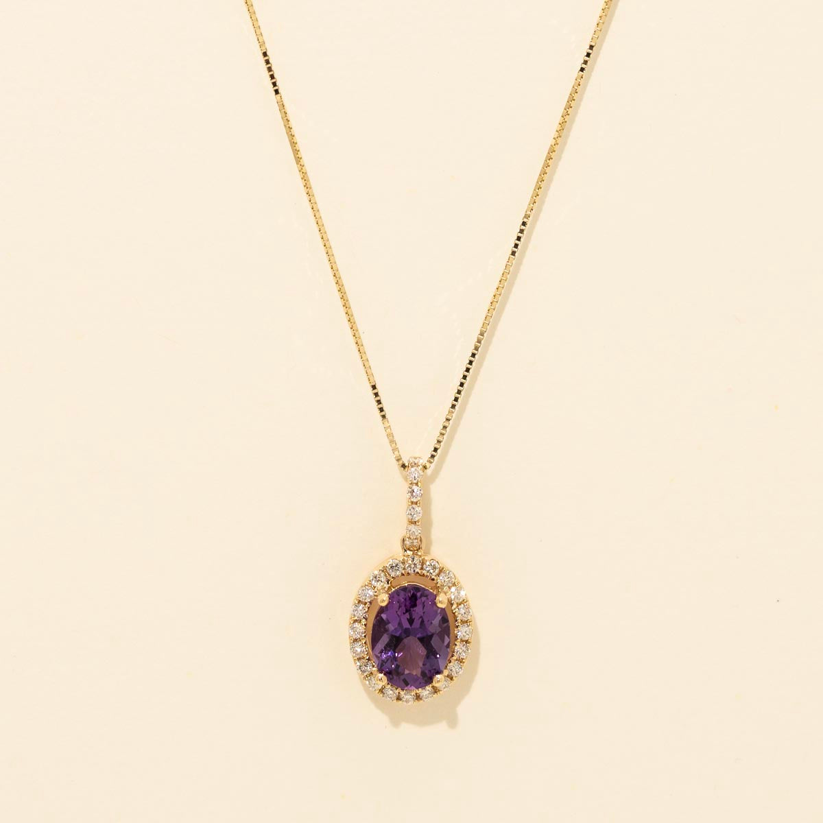 Maine Amethyst Halo Necklace in 14kt Yellow Gold with Diamonds (1/5ct tw)