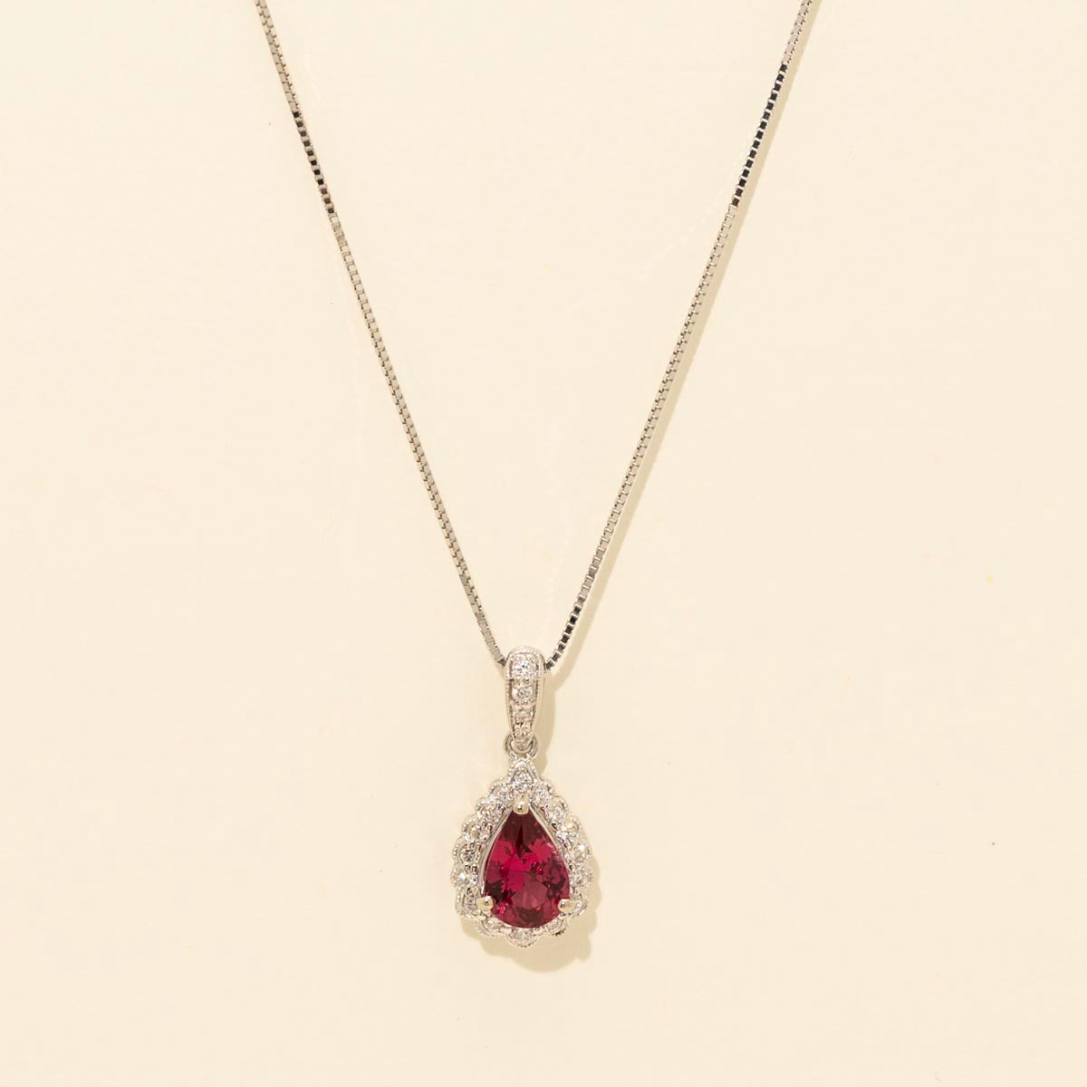 Pear Red Spinel Necklace in 14kt White Gold with diamonds (1/7ct tw)