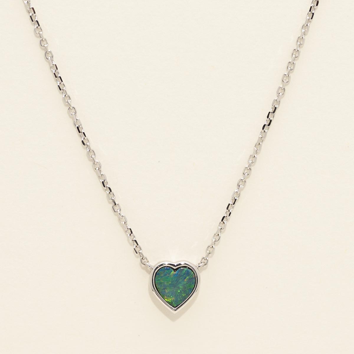 Parlé Heart Shape Australian Opal Doublet Necklace in 14kt White Gold