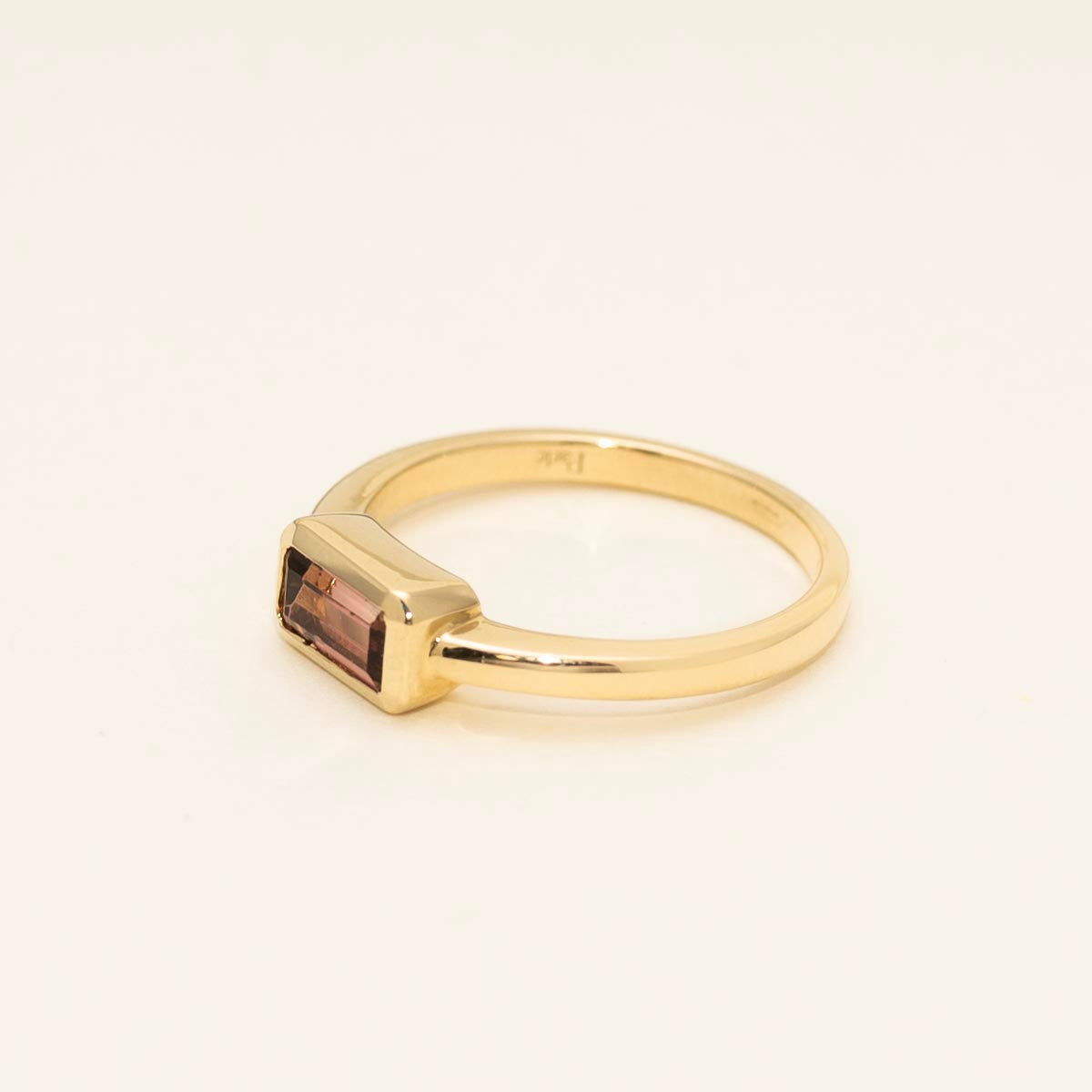 Parlé Emerald Cut Bicolor Tourmaline Bezel Ring in 14kt Yellow Gold