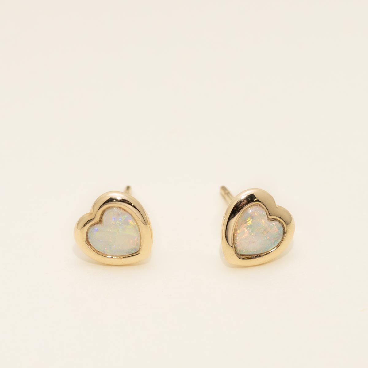 Parlé Heart Shape Opal Stud Earrings in 14kt Yellow Gold