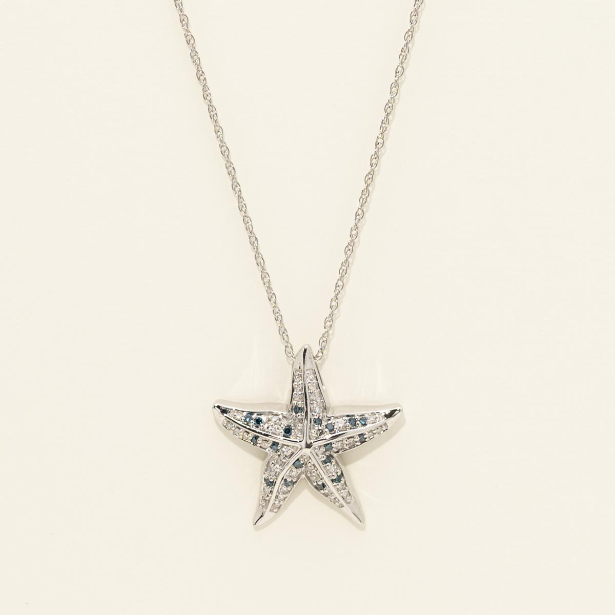 Blue and White Diamond Starfish Necklace in Sterling Silver (1/7ct tw)