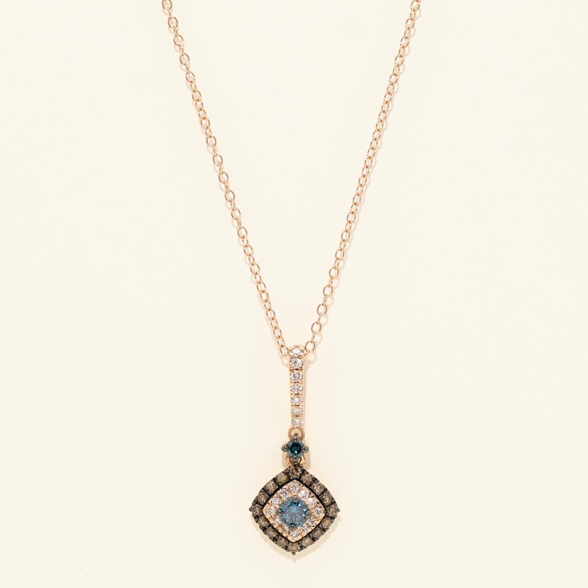 Blue and Champagne Diamond Necklace in 14kt Rose Gold (1/2ct tw)