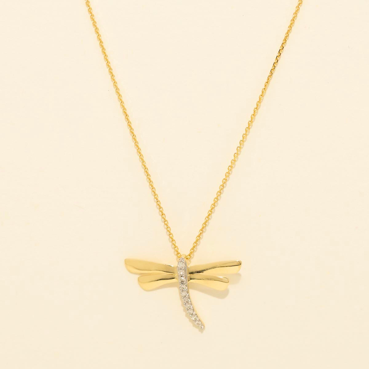 Diamond Dragonfly Necklace in 10kt Yellow Gold (1/20ct tw)
