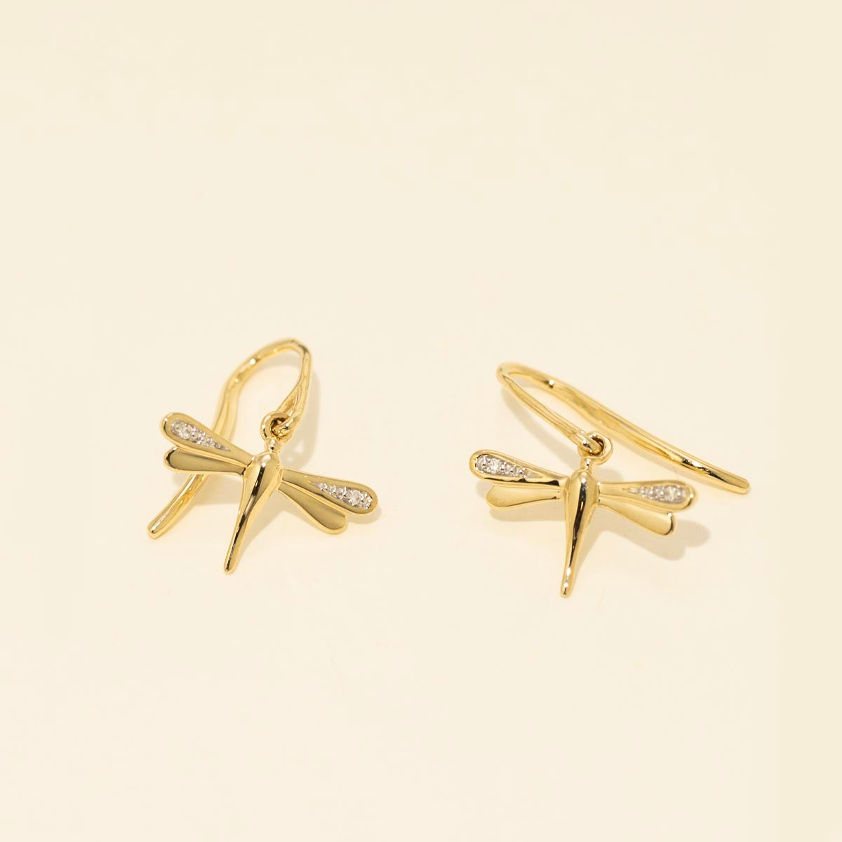 Dragonfly Earrings with Diamonds in 10kt Yellow Gold