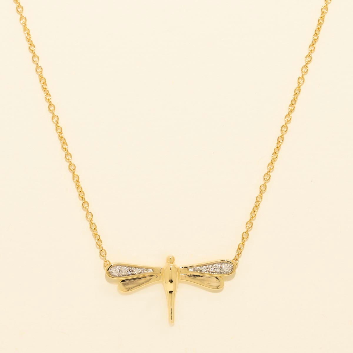 Diamond Dragonfly Necklace in 10kt Yellow Gold (1/20ct tw)