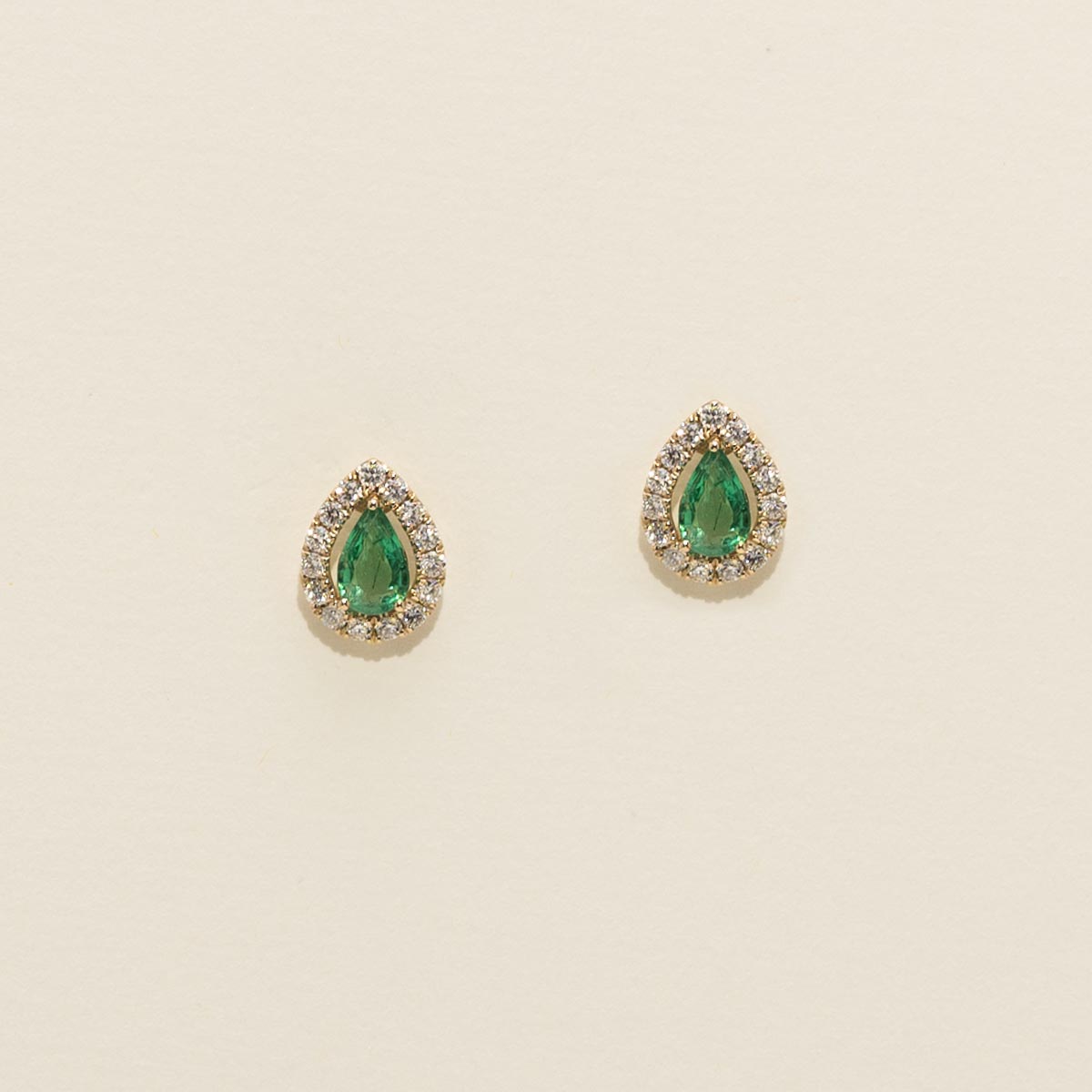 Pear Shaped Emerald Earrings in 14kt Yellow Gold with Diamonds (1/3ct tw)