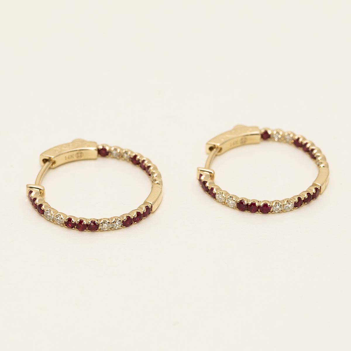 Ruby Hoop Earrings in 14kt Yellow gold with Diamonds (3/8ct tw)