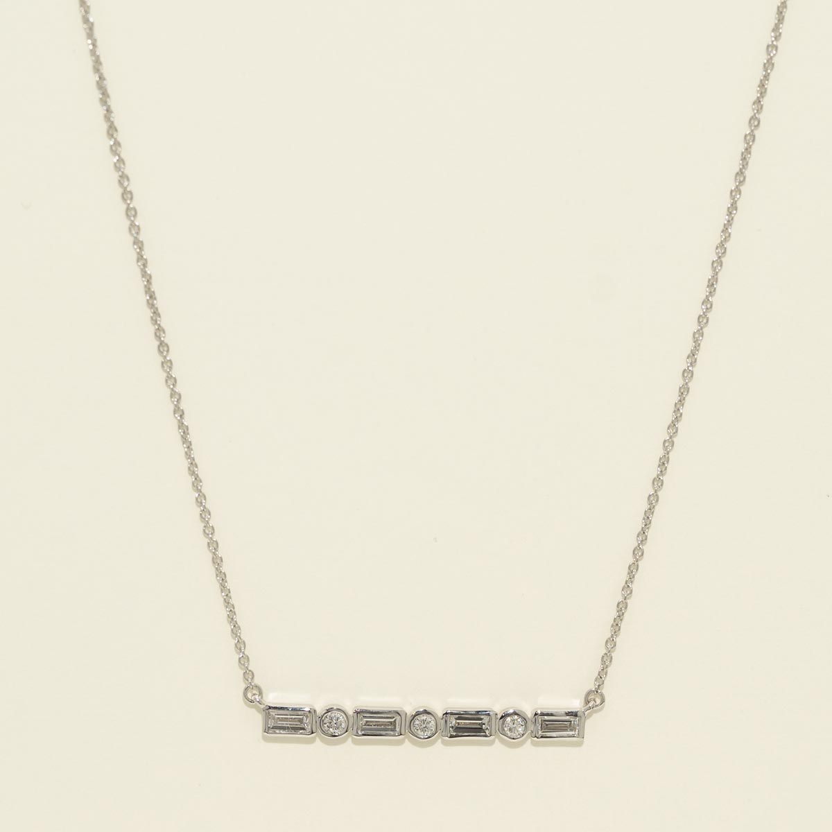 Lab Grown Baguette and Round Diamond Bar Necklace in 10kt White Gold (3/8ct tw)