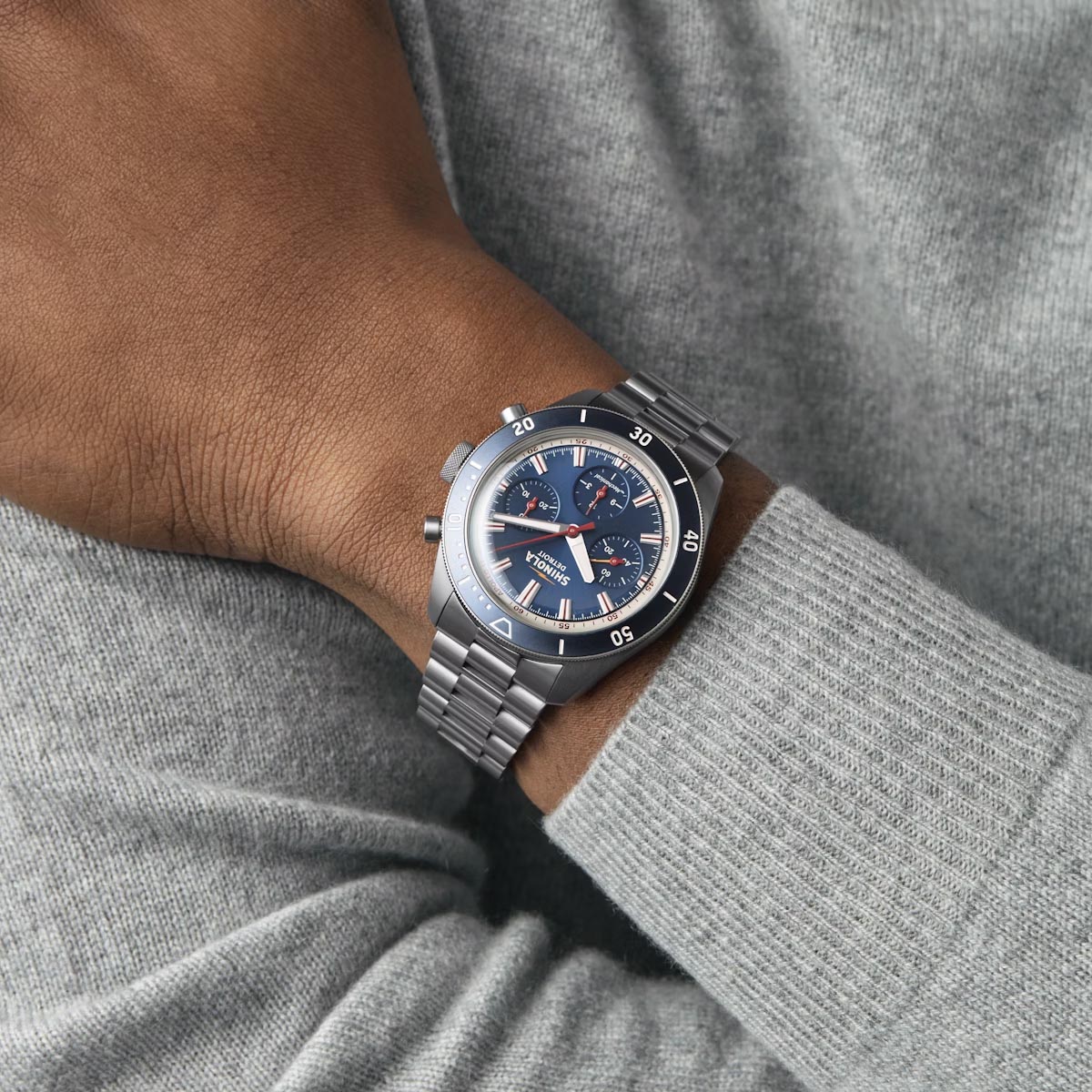 Shinola Mooncraft Monster Apollo 11 Chronograph Mens Watch with Sea Blue Dial and Titanium Bracelet (manual movement)