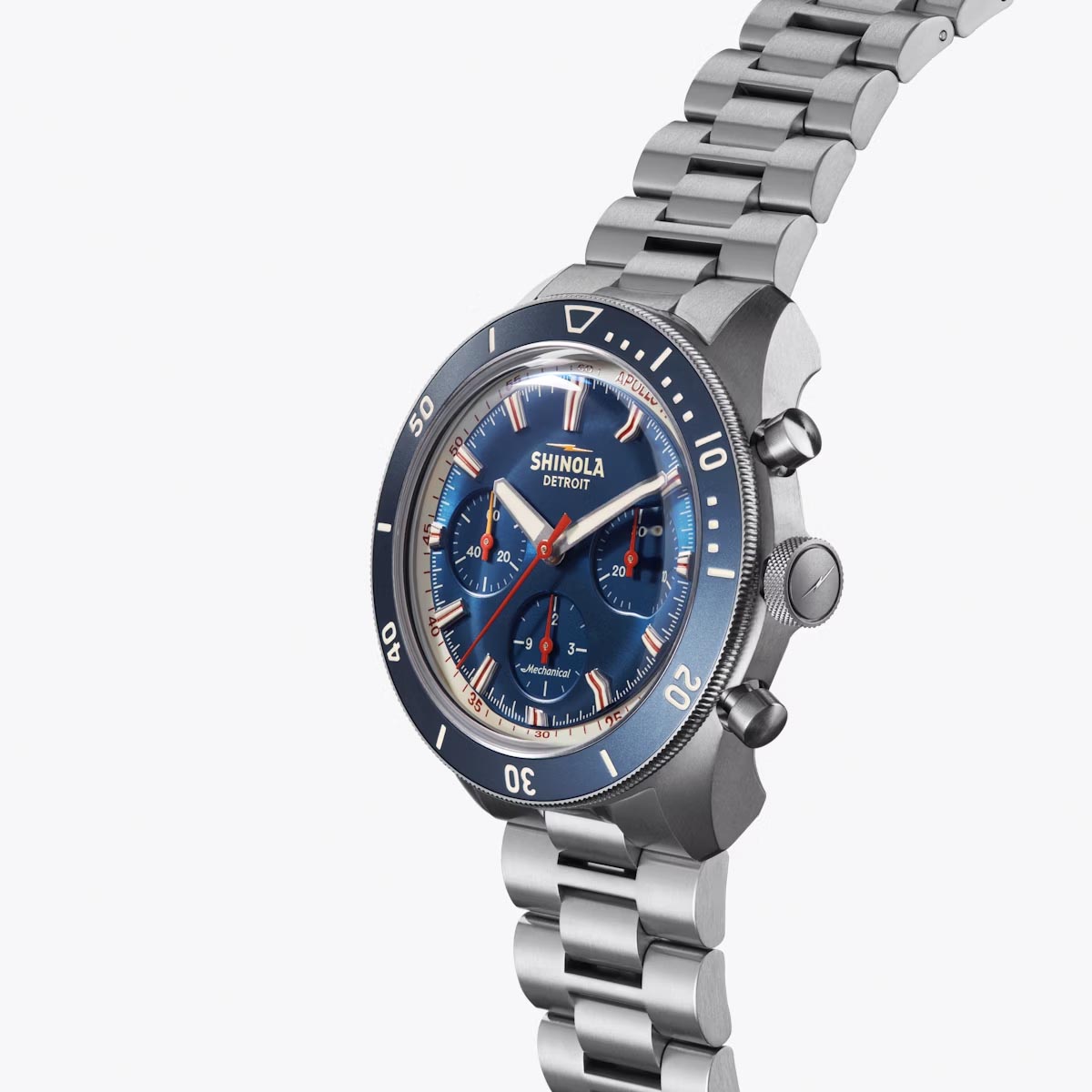 Shinola Mooncraft Monster Apollo 11 Chronograph Mens Watch with Sea Blue Dial and Titanium Bracelet (manual movement)