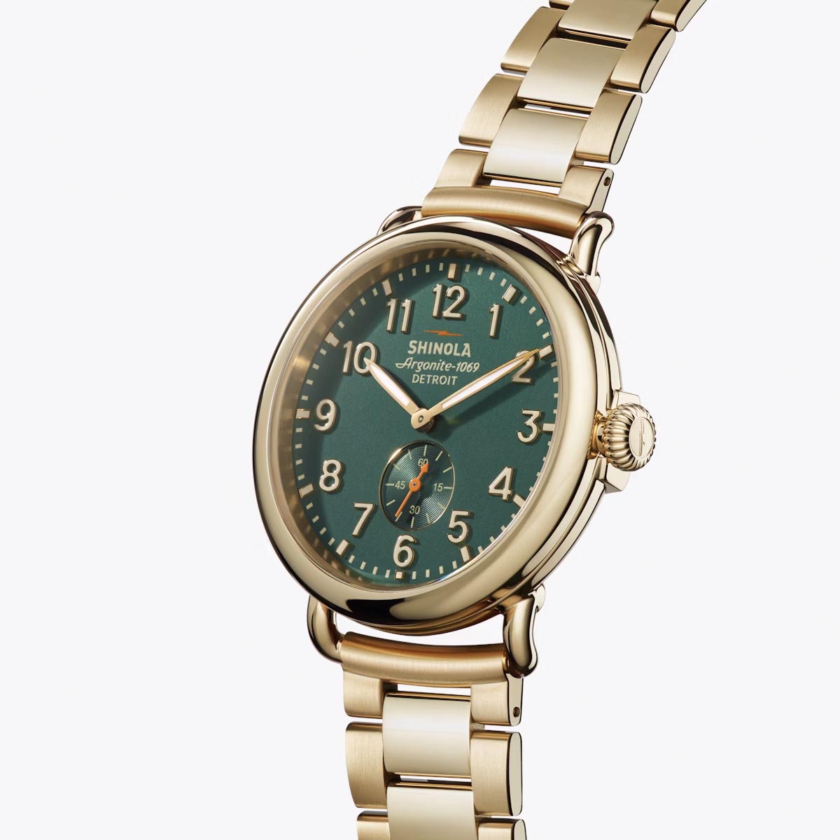 Shinola Runwell Mens Watch with Green Dial and Gold Tone Stainless Steel Bracelet (quartz movement)