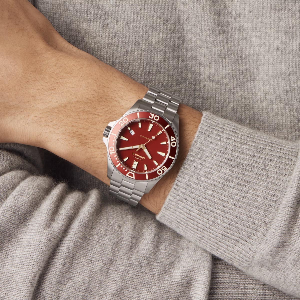 Shinola Lava Lake Monster with Red Dial and Titanium Bracelet (automatic movement)