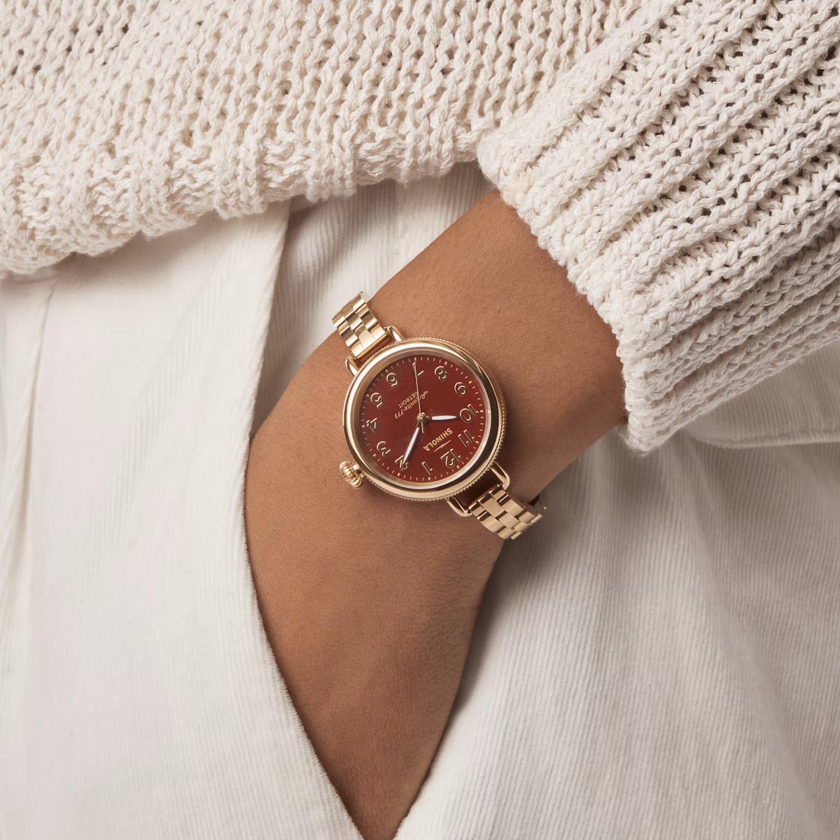 Shinola Birdy Womens Watch with Red Jasper Dial and Yellow Stainless Steel Bracelet (quartz movement)