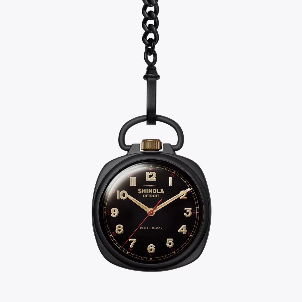 Limited Edition Shinola Elijah McCoy Mechanic Pocket Watch with Black Dial and Black Stainless Steel Case (manual movement)