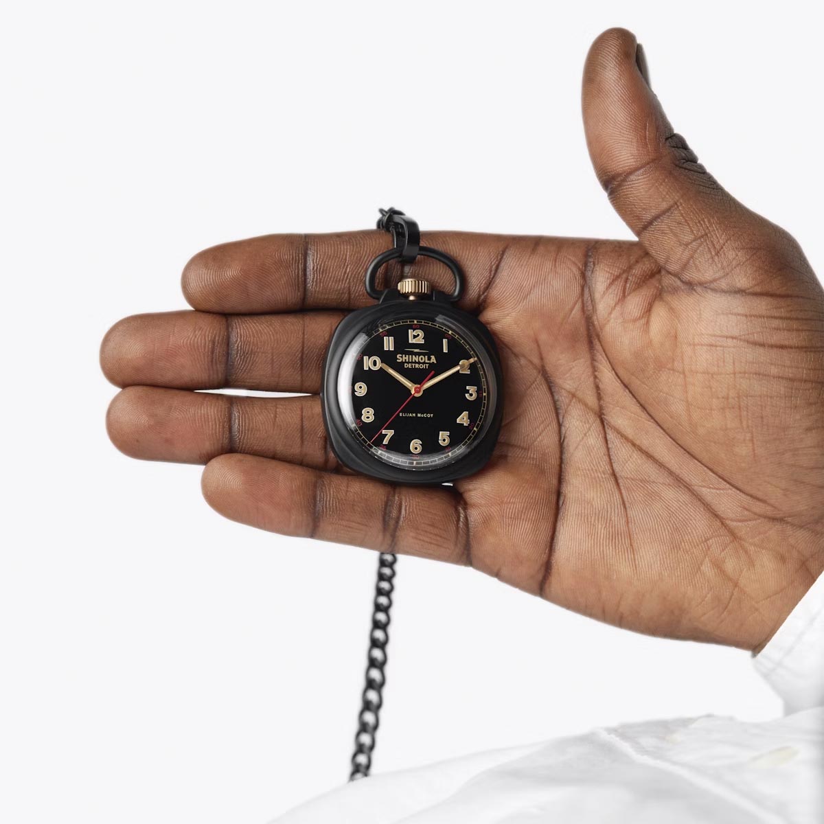 Limited Edition Shinola Elijah McCoy Mechanic Pocket Watch with Black Dial and Black Stainless Steel Case (manual movement)