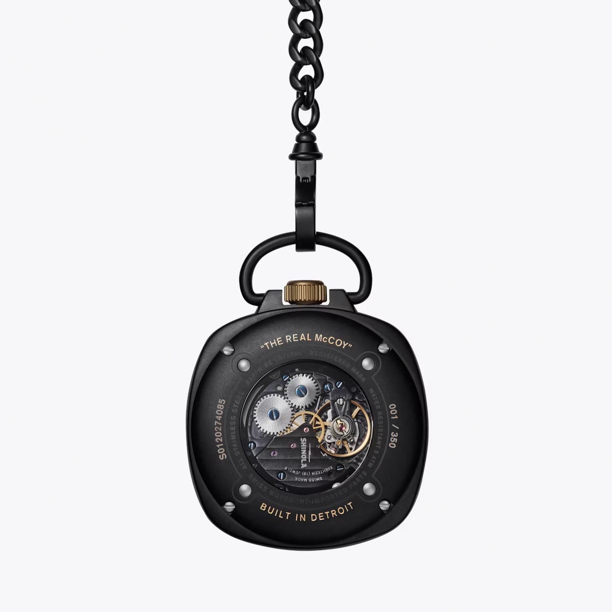 Limited Edition Shinola Elijah McCoy Mechanic Pocket Watch with Black Dial and Black Stainless Steel Case (manual movement)