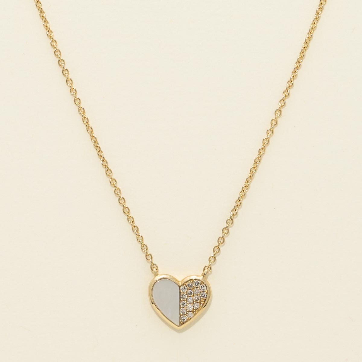 Dabakarov Mother of Pearl Heart Necklace in 14kt Yellow Gold with Diamonds (1/20ct tw)