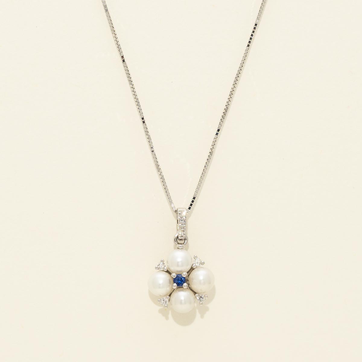 Dabakarov Cultured Freshwater Pearl and Sapphire Necklace in 14kt White Gold with Diamonds (1/10ct tw)