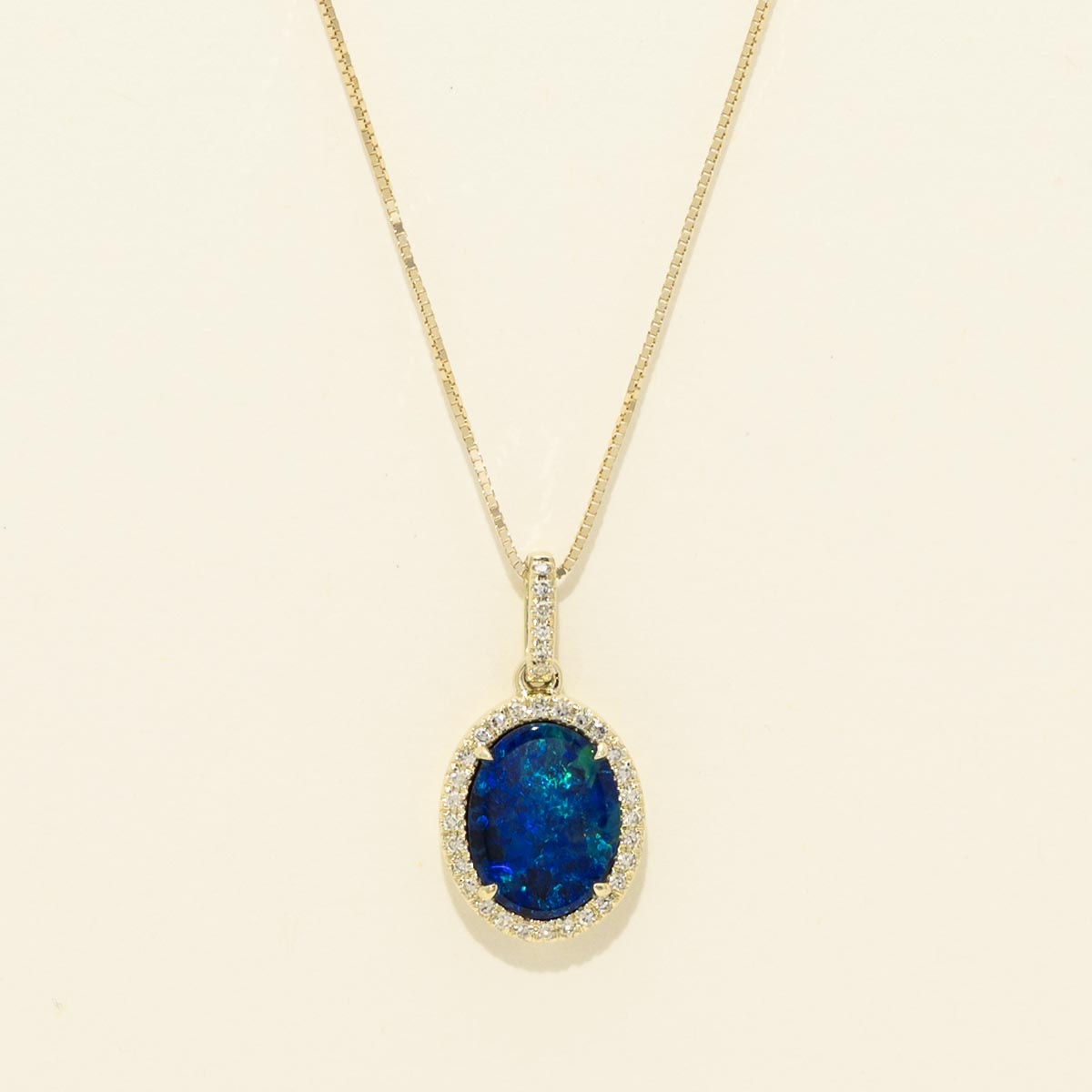 Dabakarov Australian Opal Doublet Necklace in 14kt Yellow Gold with Diamonds (1/7ct tw)