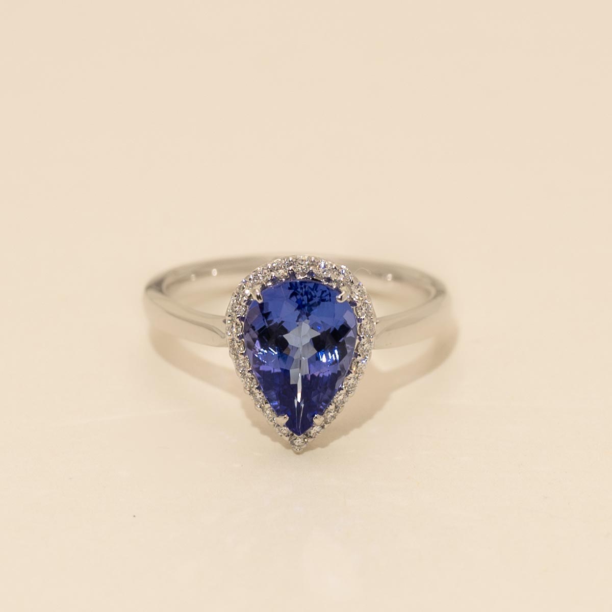Pear Shape Tanzanite Ring in 14kt White Gold with Diamonds (1/7ct tw)