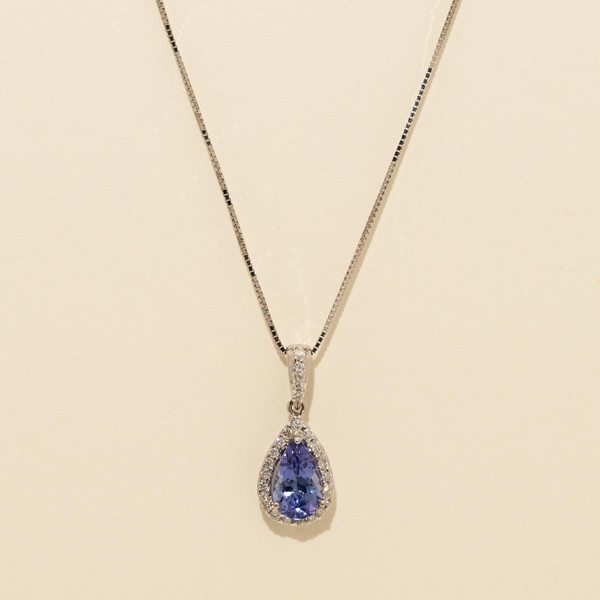 Pear Shape Tanzanite Necklace in 14kt White Gold with Diamonds (1/7ct tw)