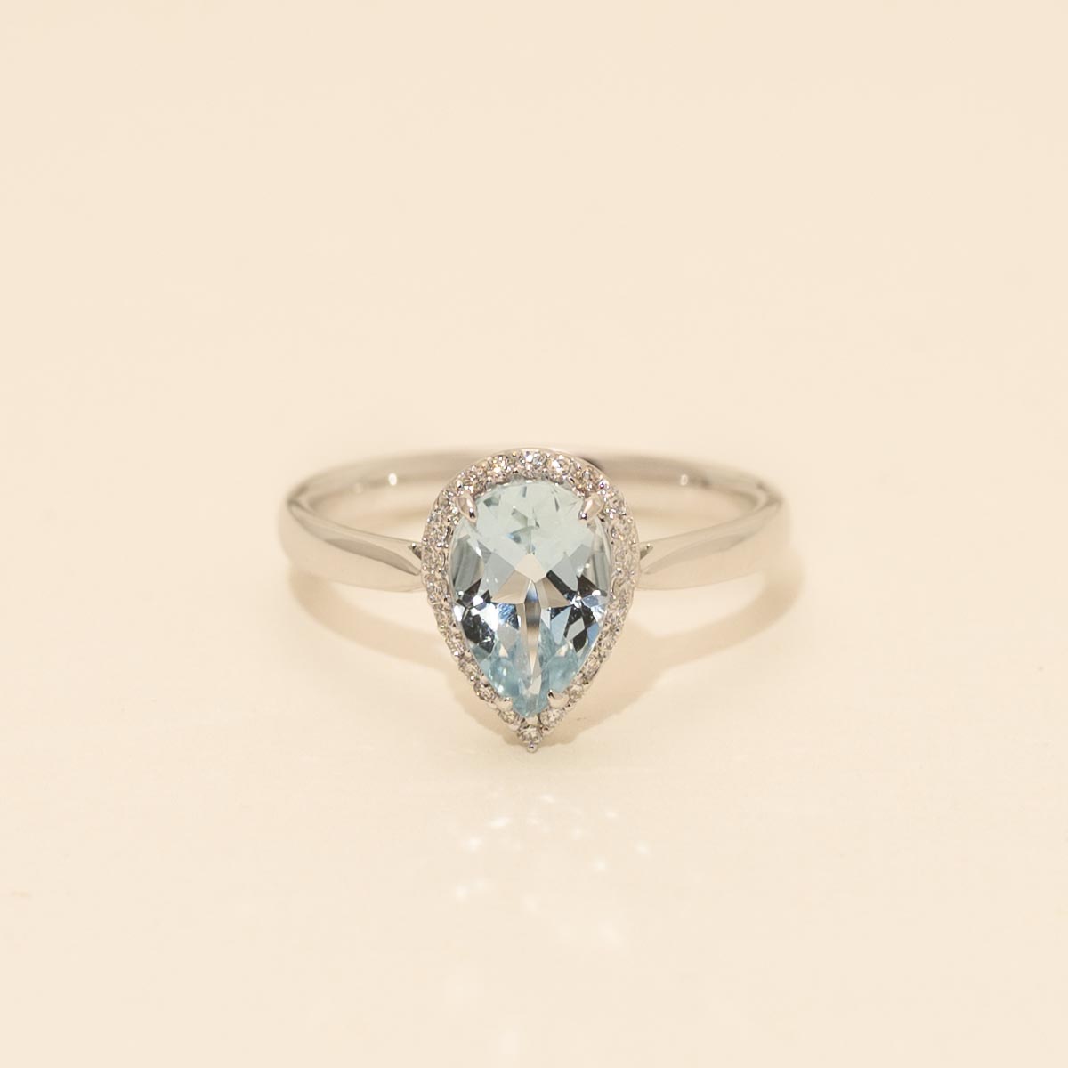 Pear Shape Aquamarine Ring in 14kt White Gold with Diamonds (1/10ct tw)