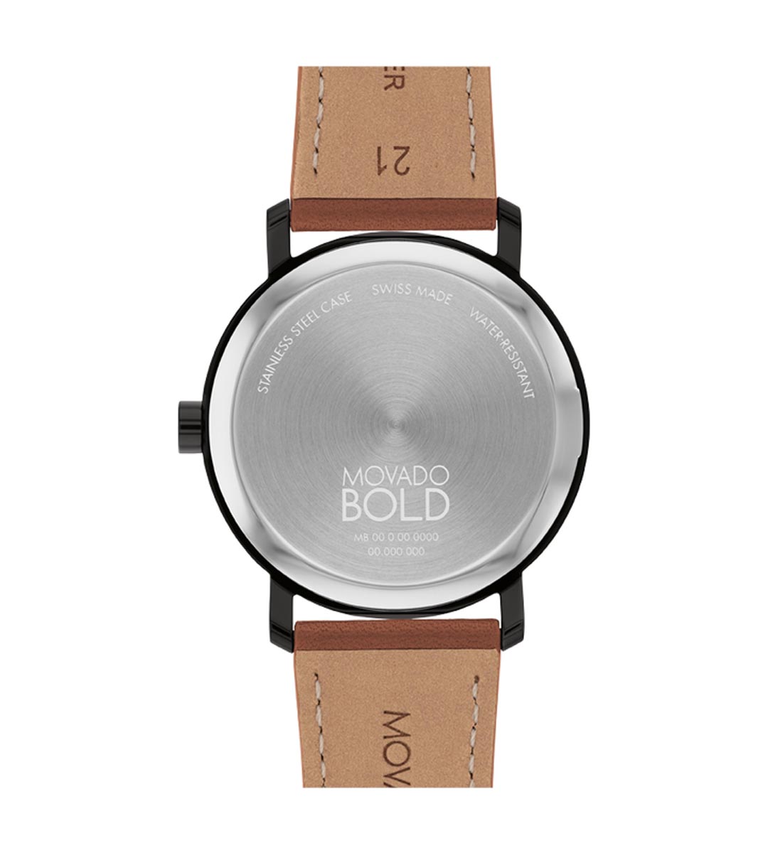 Movado Bold 2.0 Mens Watch with Black Dial and Brown Leather Strap (Swiss quartz movement)