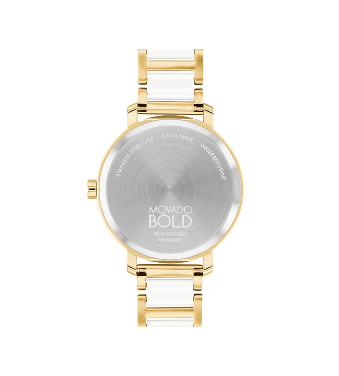 Movado Bold Evolution 2.0 Womens Watch with Gold Toned Stainless Steel and White Ceramic Bracelet (Swiss quartz movement)