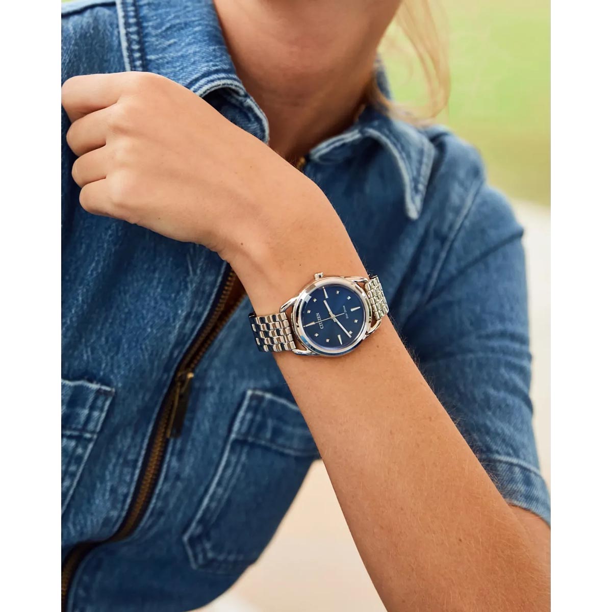 Citizen Womens Watch with Blue Dial and Stainless Steel Bracelet (eco drive movement)