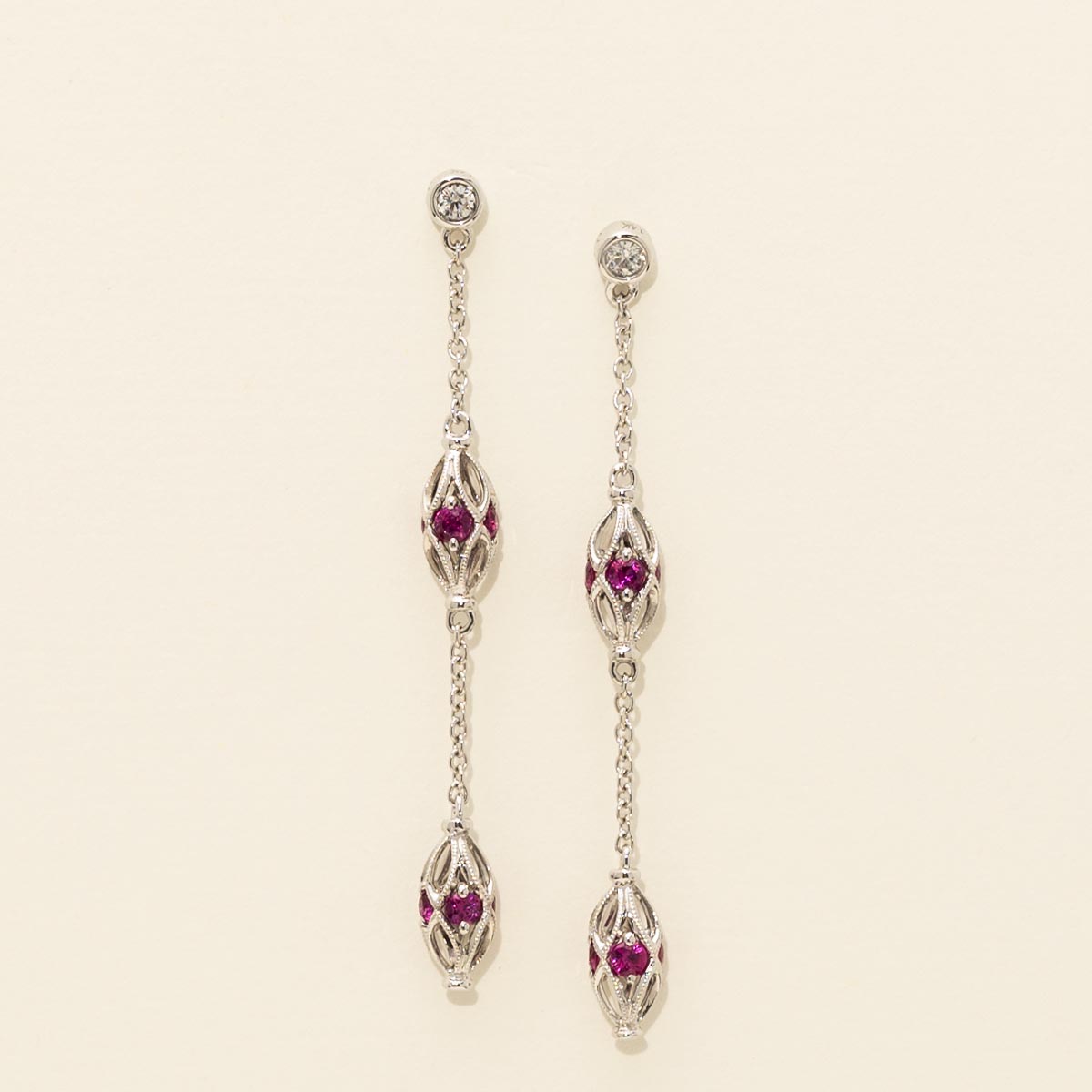 Ruby Drop Earrings in 14kt White Gold with Diamonds (1/10ct tw)