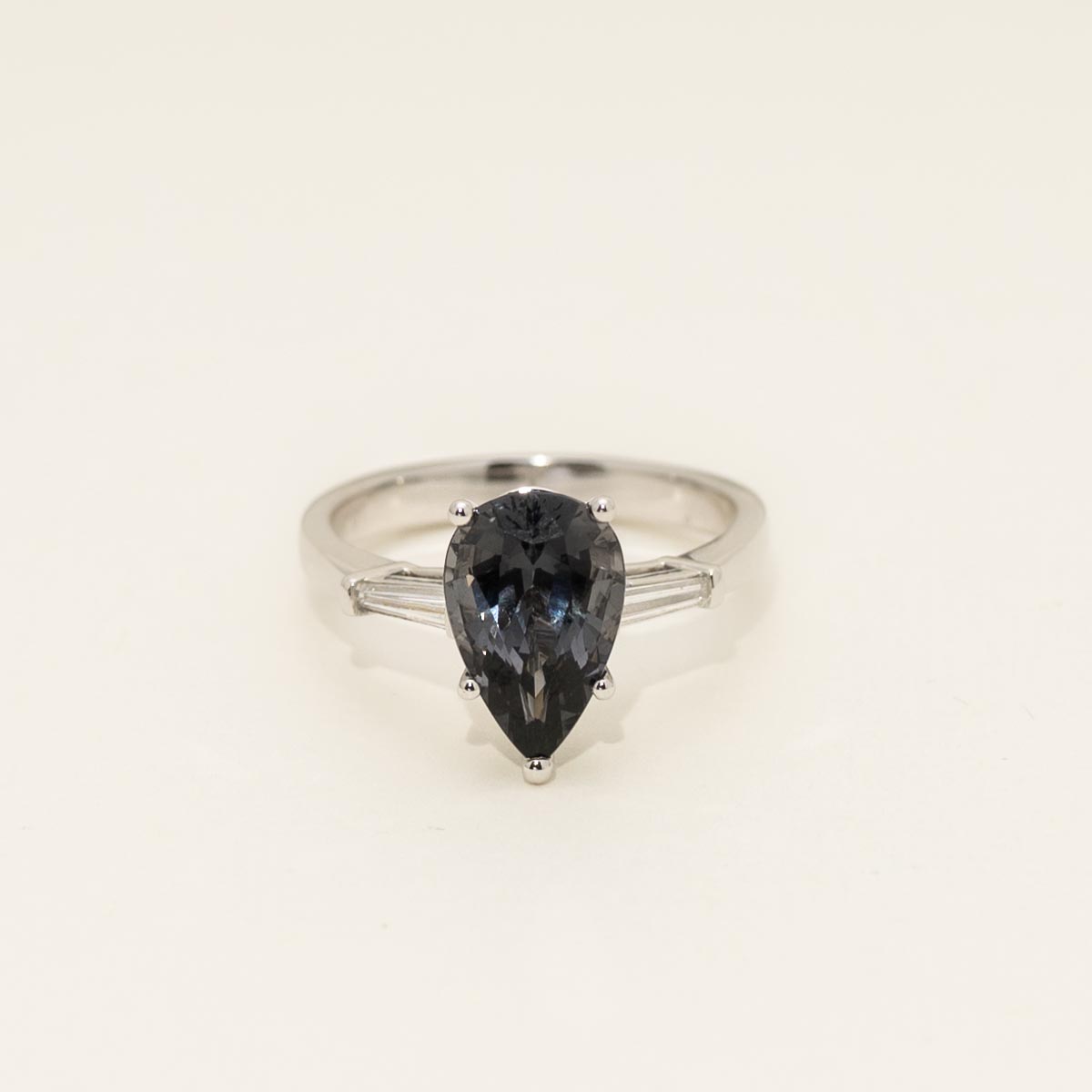 Pear Grey Spinel Ring in 14kt White Gold with Diamonds ( 1/5ct tw )