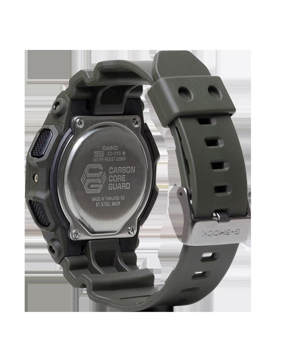 G-Shock Rugged Digital Mens Watch with Olive Resin Strap (quartz movement with 10 year battery life)
