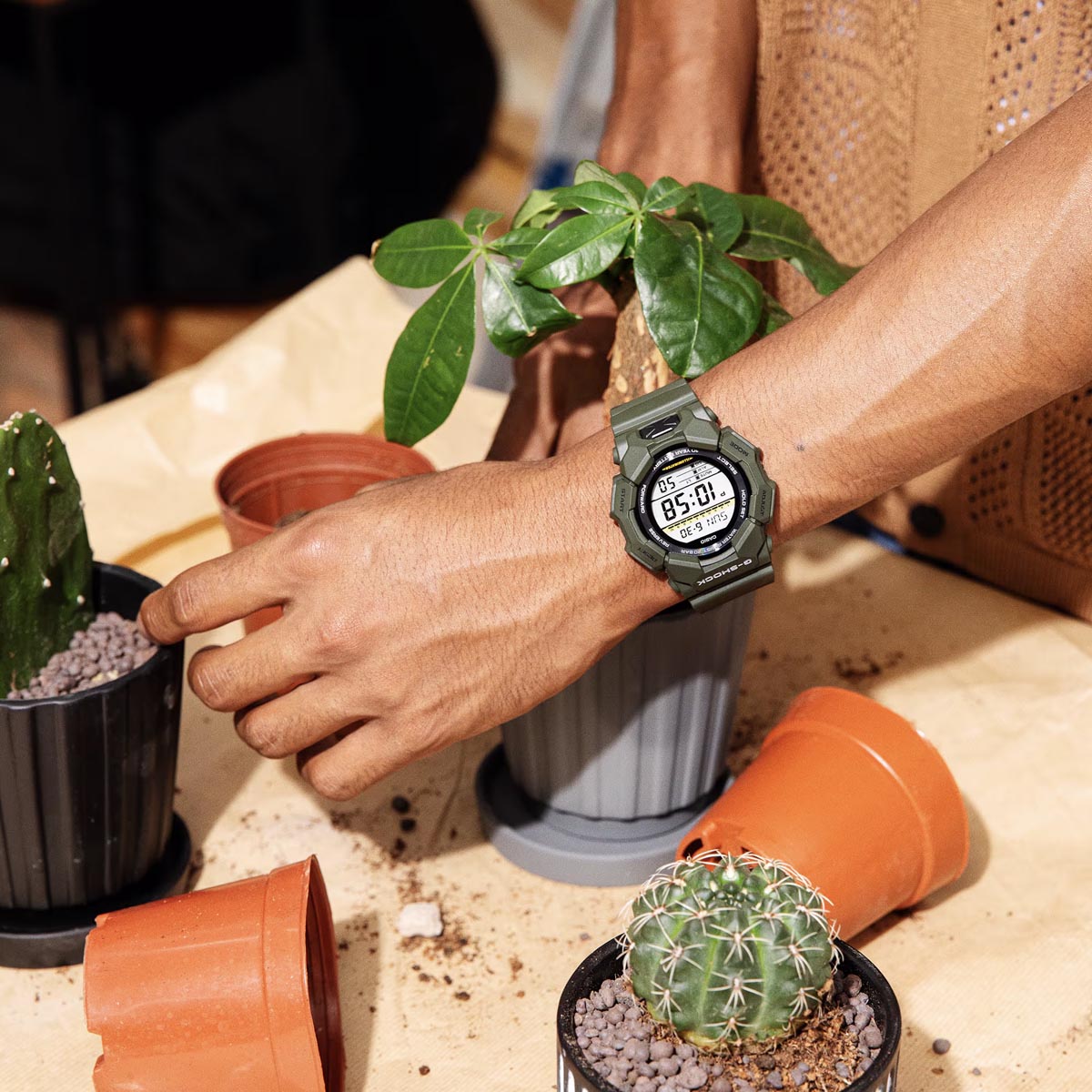 G-Shock Rugged Digital Mens Watch with Olive Resin Strap (quartz movement with 10 year battery life)