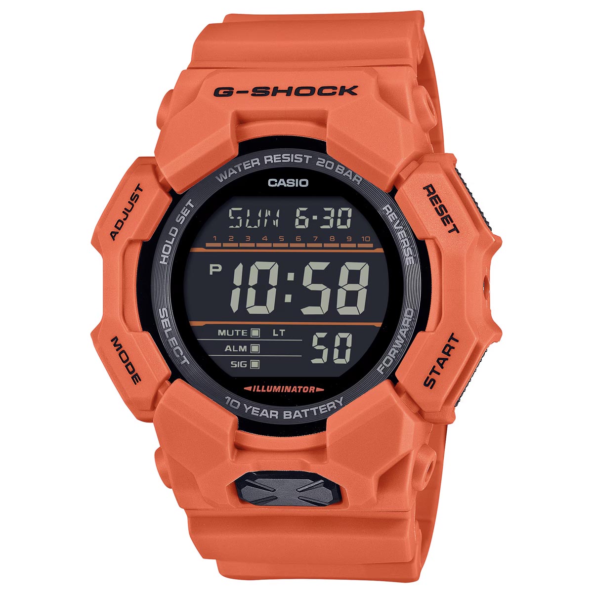 G-Shock Rugged Digital Mens Watch with Orange Resin Strap (quartz movement with 10 year battery life)