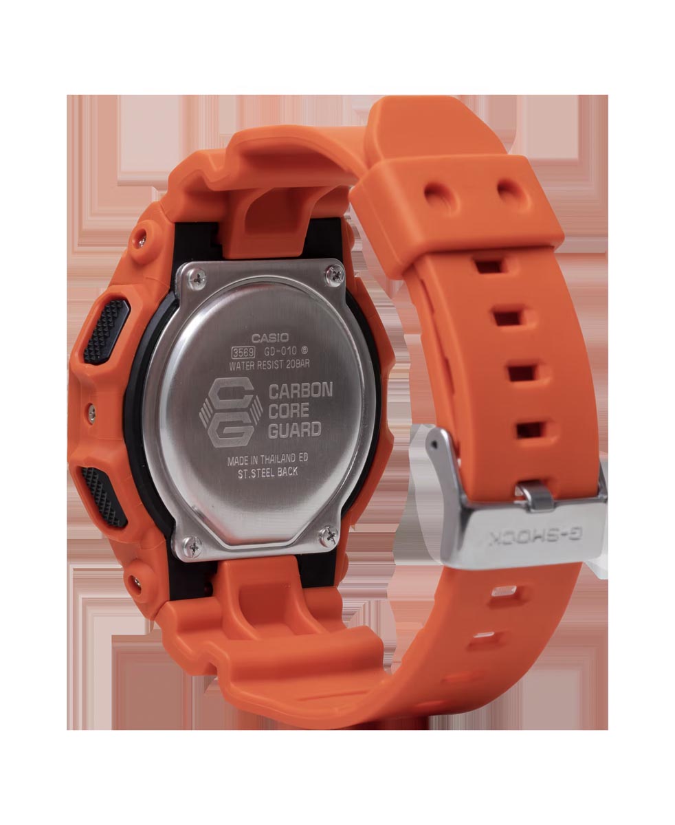 G-Shock Rugged Digital Mens Watch with Orange Resin Strap (quartz movement with 10 year battery life)
