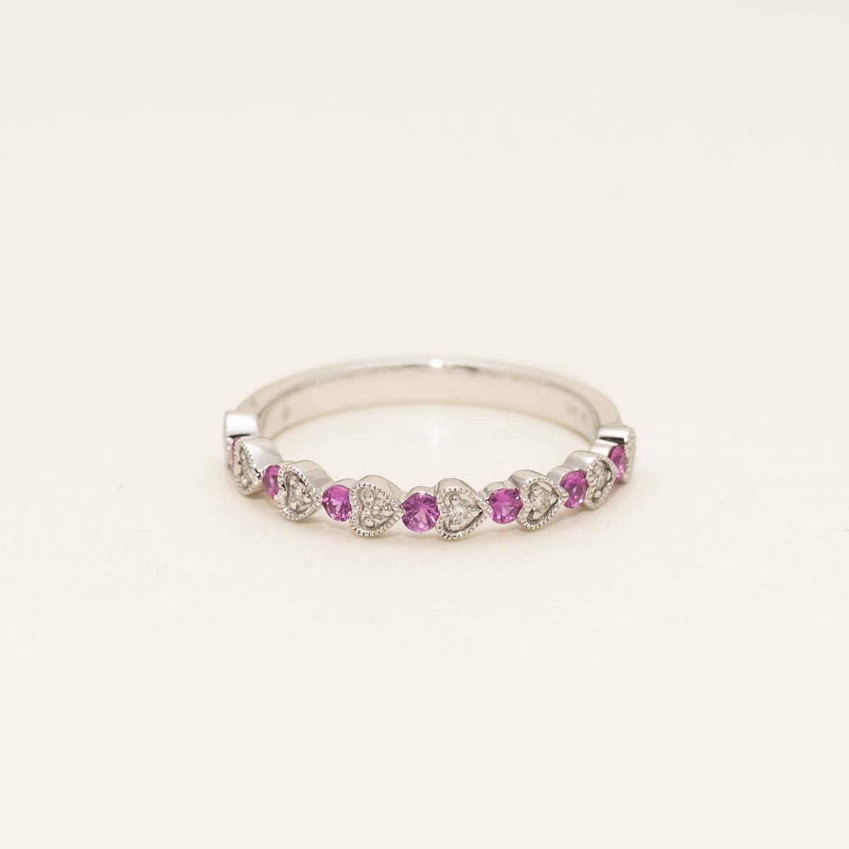 Madison L Pink Sapphire Heart Ring in 14kt White Gold with Diamonds (1/20ct tw)