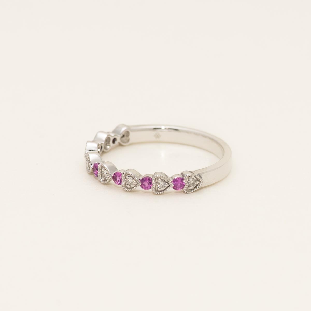 Madison L Pink Sapphire Heart Ring in 14kt White Gold with Diamonds (1/20ct tw)