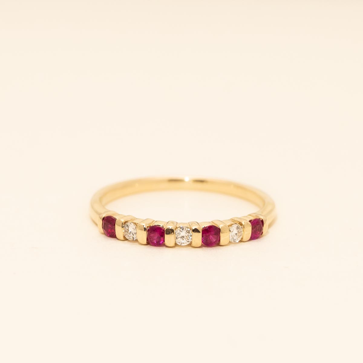 Estate Ruby and Diamond Anniversary Band in 14kt Yellow Gold (1/10ct tw)