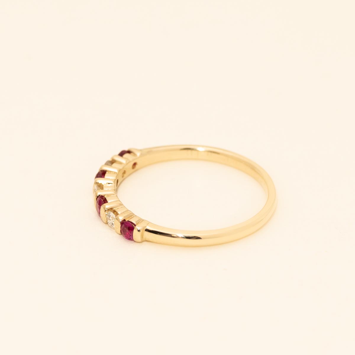 Estate Ruby and Diamond Anniversary Band in 14kt Yellow Gold (1/10ct tw)