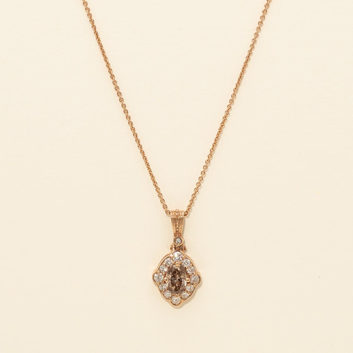 Oval Champagne and White Diamond Necklace in 14kt Rose Gold (1/2ct tw)