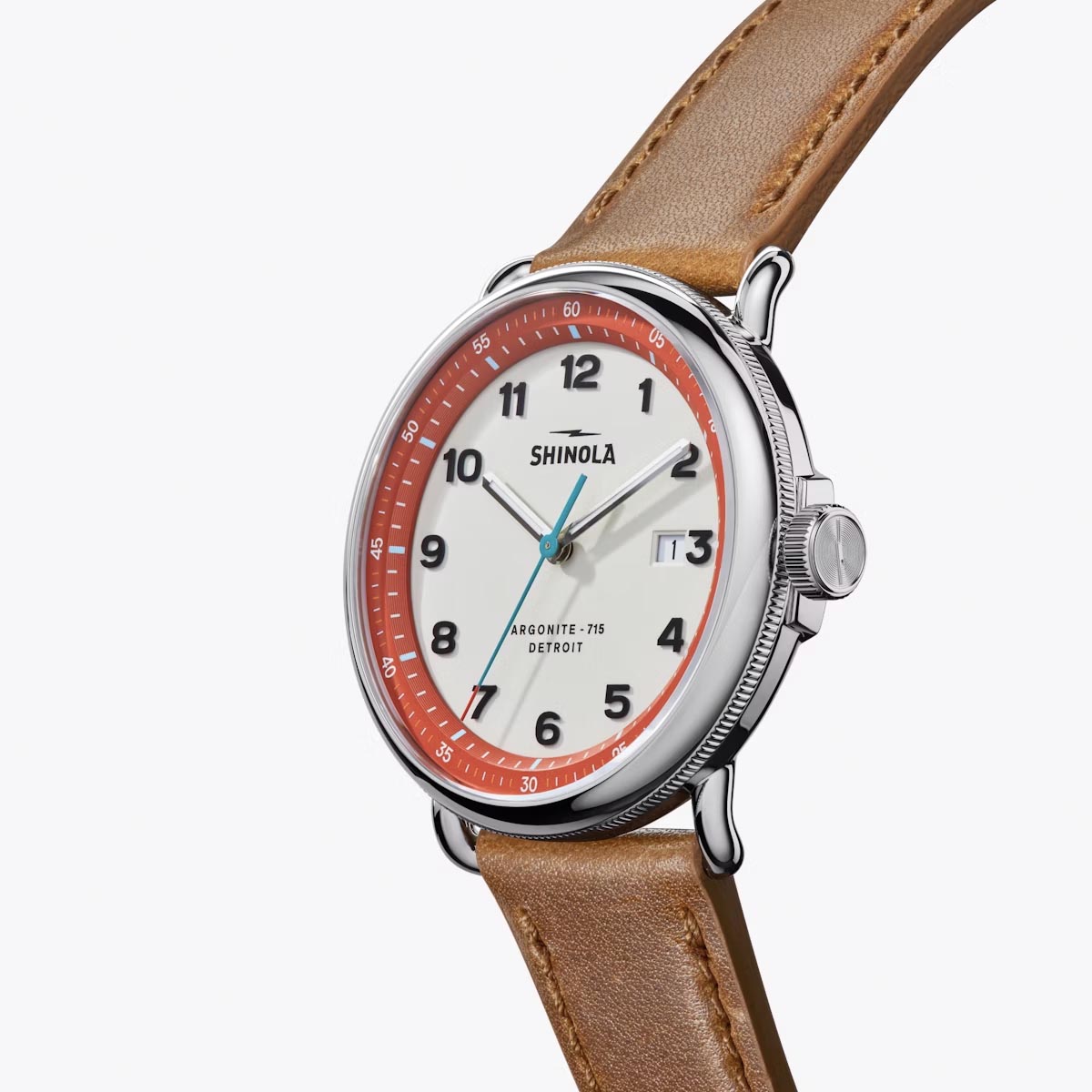 Shinola Canfield Model C56 Mens Watch with Gray and Red Dial and Brown Leather Strap (quartz movement)