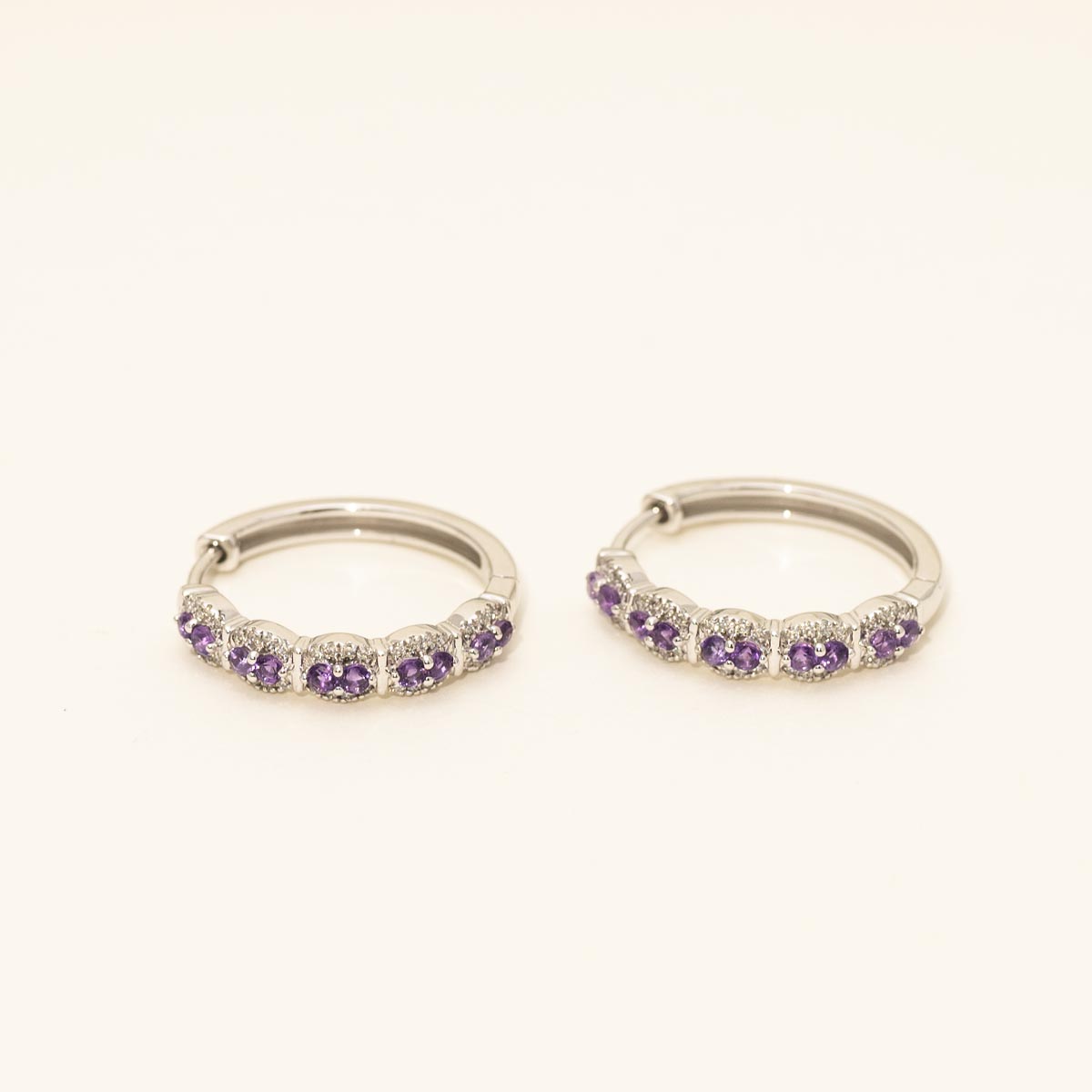 Amethyst Hoop Earrings in 14kt White Gold with Diamonds (1/5ct tw)
