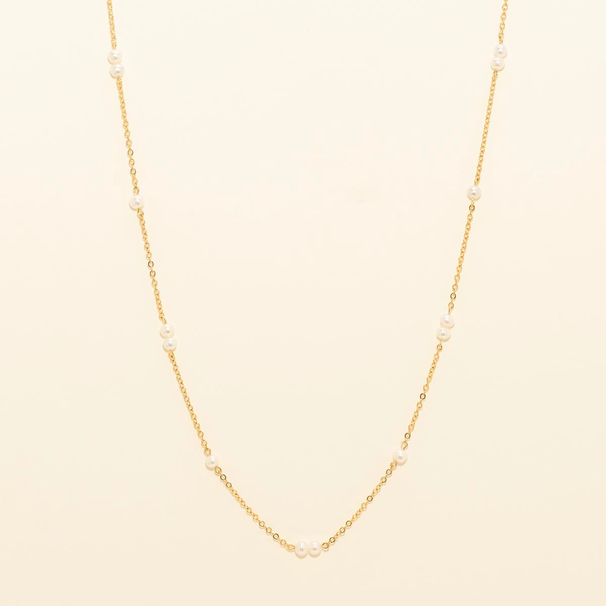Cultured Freshwater Pearl Station Necklace in 14kt Yellow Gold (3mm pearls)