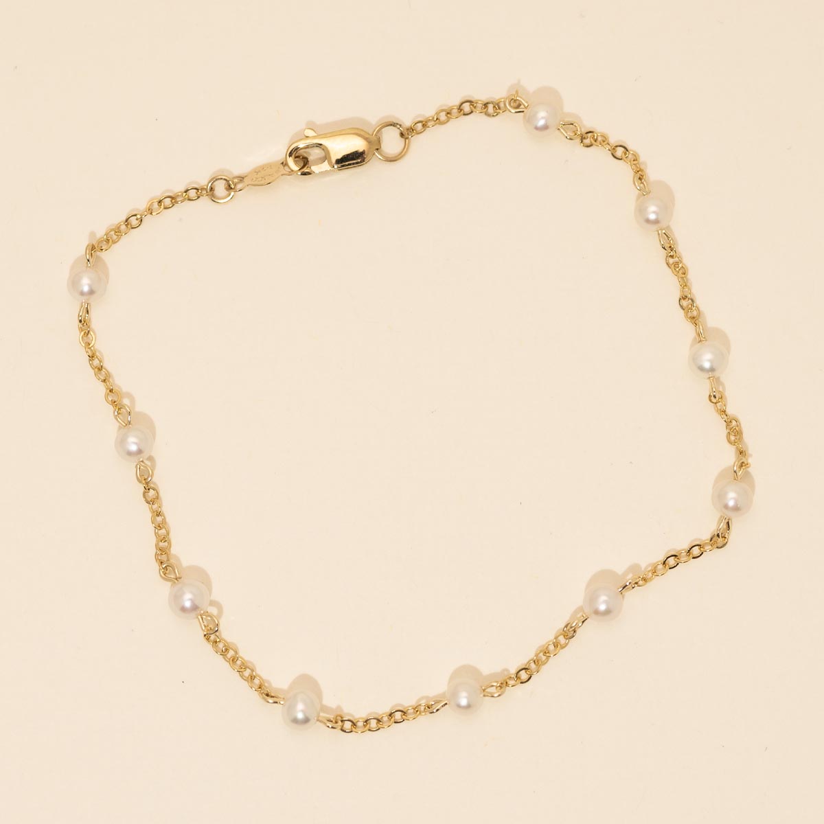Cultured Freshwater Pearl Beaded Bracelet in 14kt Yellow Gold (3mm pearls)