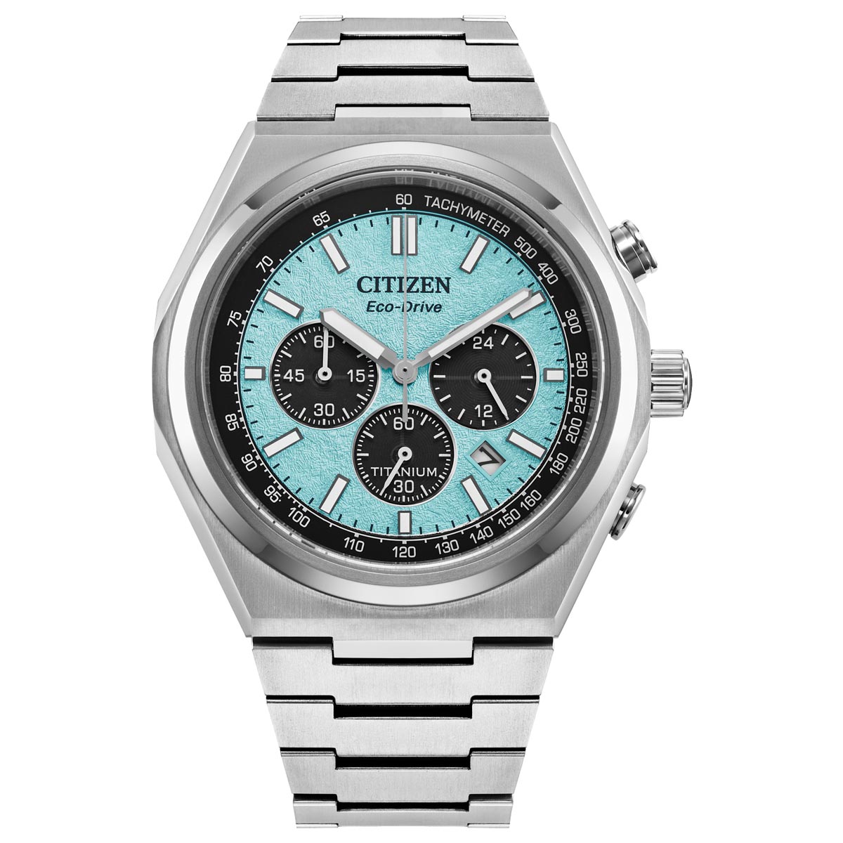 Citizen Zenshin Chrono Mens Watch with Light Blue Dial and Super Titanium™ Bracelet (eco-drive movement)