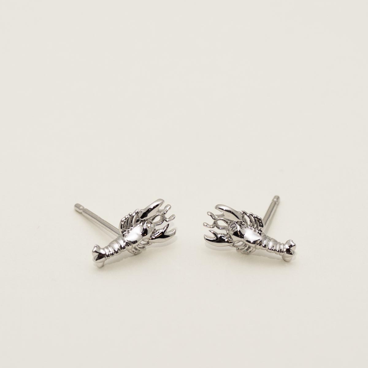 Lobster Stud Earrings in Sterling Silver with Diamonds (.01ct tw)