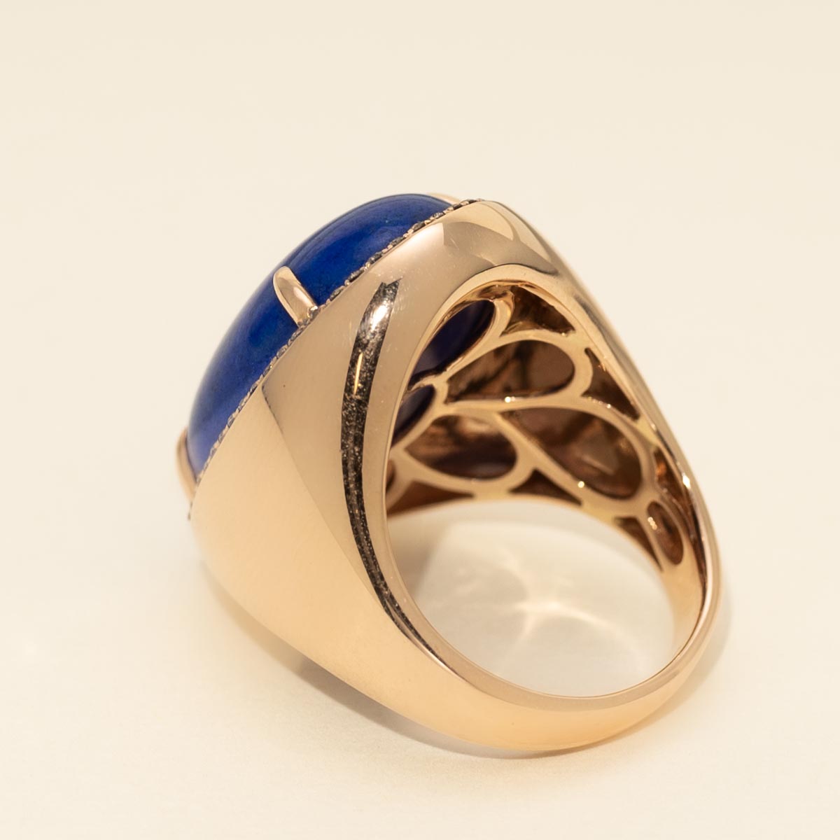 Oval Lapis Lazuli Ring in 14kt Rose Gold with Champagne Diamonds (1/3ct tw)